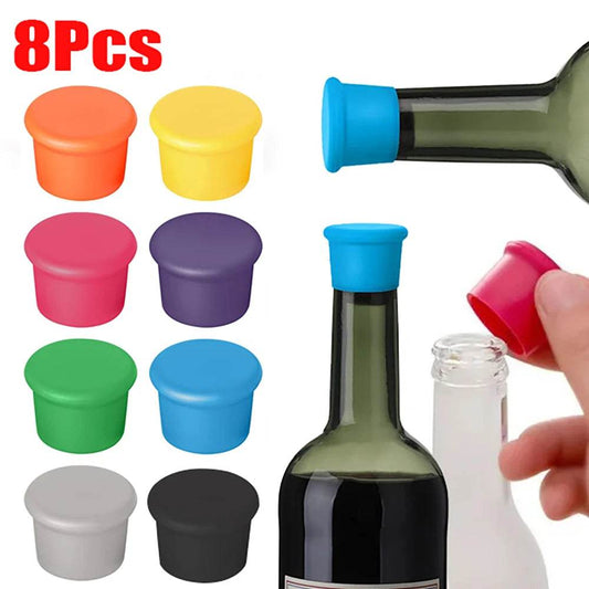 8Pcs Wine Stoppers Reusable Silicone Wine Corks Wine Bottle Stopper Beverages Beer Champagne Sealed Bottle Cap Keep Wine Fresh - P12 Hub Europe