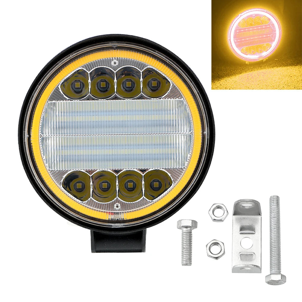 Round Headlight Car Light Assembly Fog Light Angel Eyes Lamp For 4x4 Offroad ATV UTV Tractor Work Light Bar 24LED 72W
