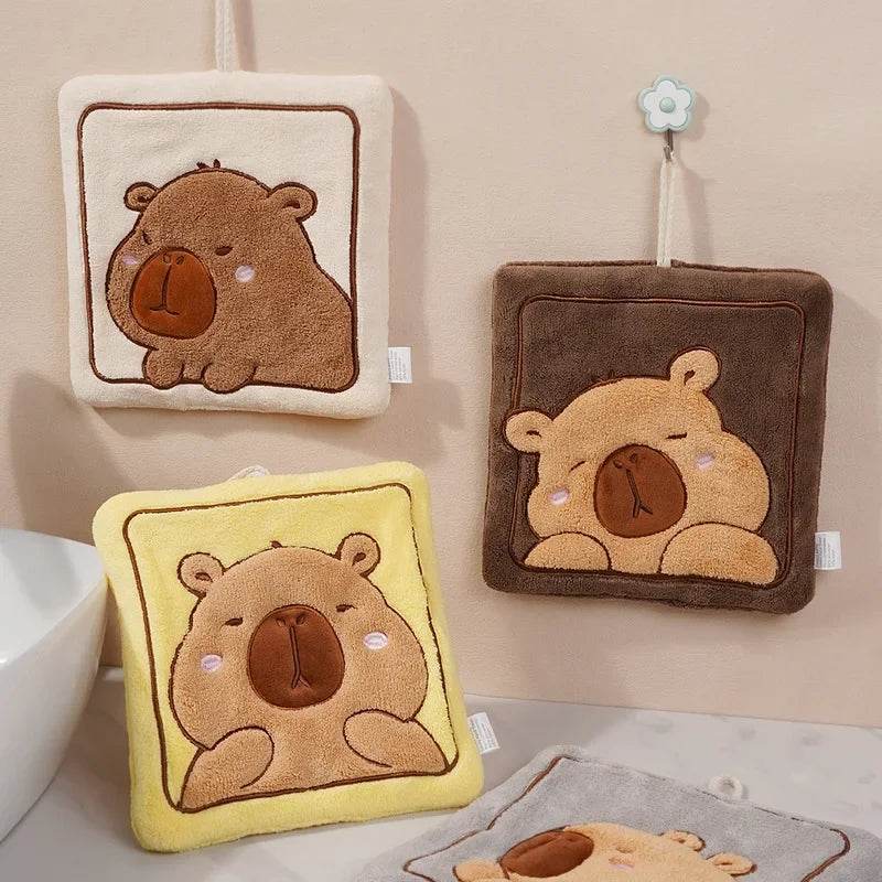 Kawaii Kapibara Hand Towel Thickened Coral Fleece Embroidered Towels Cute Hand Cloth Kitchen Children's Handkerchief Towel - P12 Hub Europe