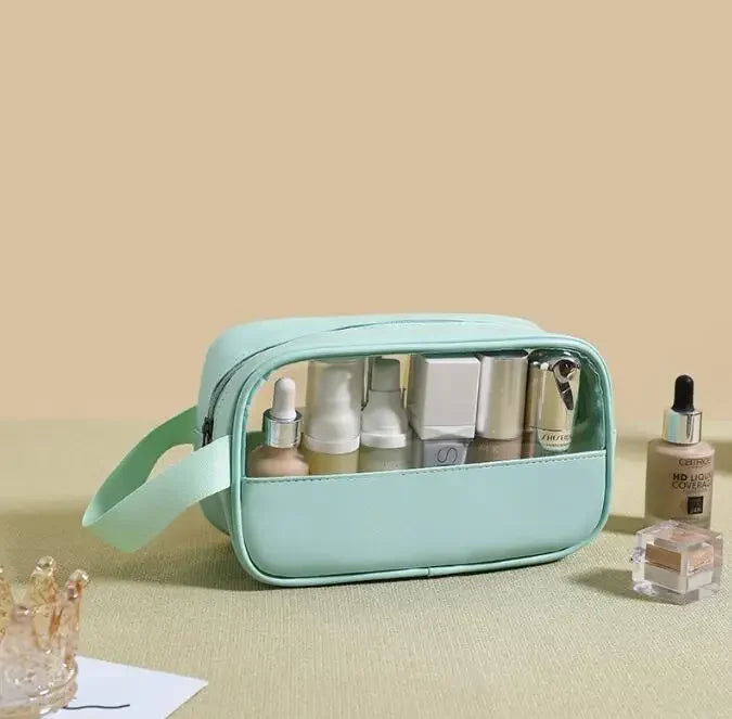 Personalized Embroidery Stitching Cosmetic Bag PVC Translucent Large-Capacity Bath Bag PU Waterproof Portable Travel Storage Bag