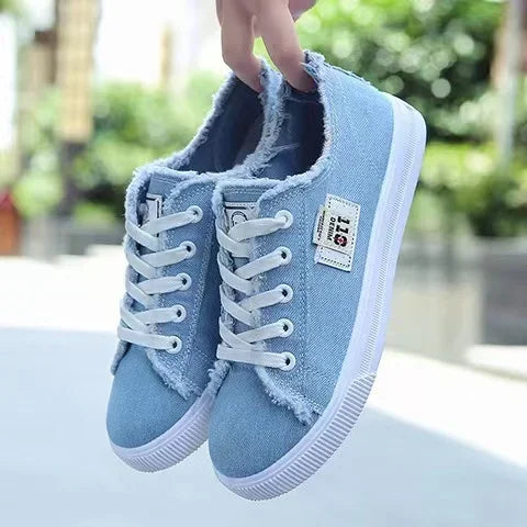 2024 New Spring Summer Women Canvas Shoes flat sneakers women casual shoes low upper lace up white shoes