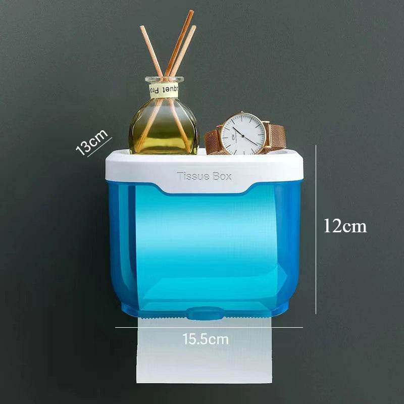 Wall Mounted Toilet Paper Holder Waterproof Tissue Box with Shelf Bathroom Organizer Kitchen Multi Purpose Storage Dispenser - P12 Hub Europe