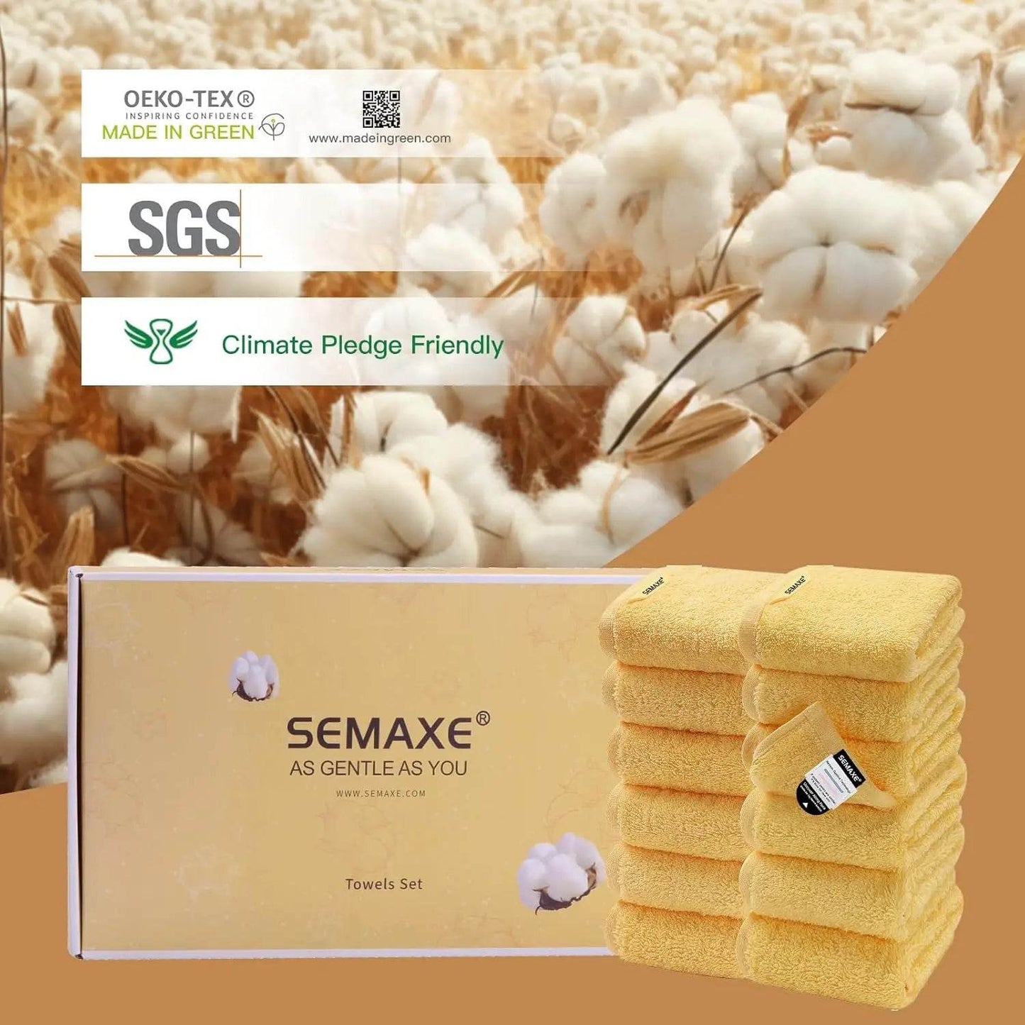 SEMAXE 12 Pcs Bulk Washcloths 100% Catton [550GSM] Solid Towels for Home/Spa- Fast Absorbing Face/Hand Towels with Hanging Loop - P12 Hub Europe