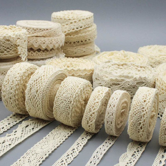 5M Cotton Lace Trim Sewing Crochet Lace Ribbon Beige Trim Lace Ribbon DIY Wedding Party Christmas Gift Decor Sewing Craft Supply - P12 Hub Europe