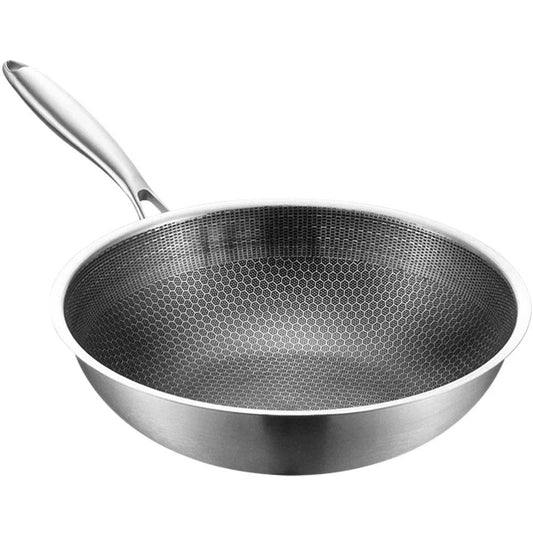 Stainless Steel Wok Honeycomb Grain Restaurant Frying Pan Kitchen Non-stick Cookware Chinese Style Easy to Hold for Stoves - P12 Hub Europe