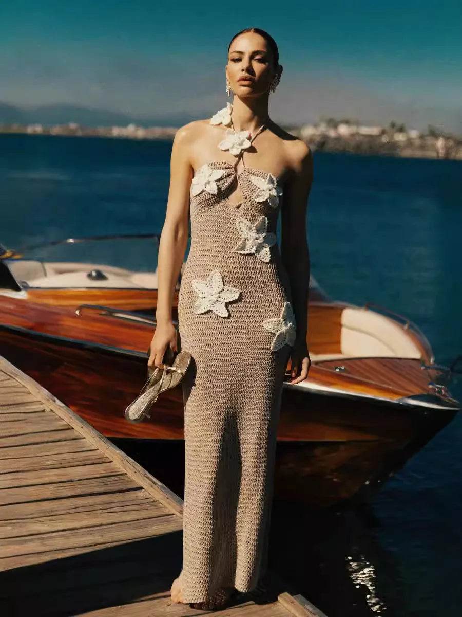 Women’s Beach Dresses Sexy Backless Knitted Long Dress Star Crochet Maxi Dresses 2024 Summer Women Beach Wear - P12 Hub Europe