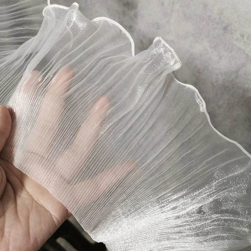 1 Yard Blue Lace Fabric Pleated Mermaid Effect Laser Neon Luster For Women Dress 15CM Wide - P12 Hub Europe