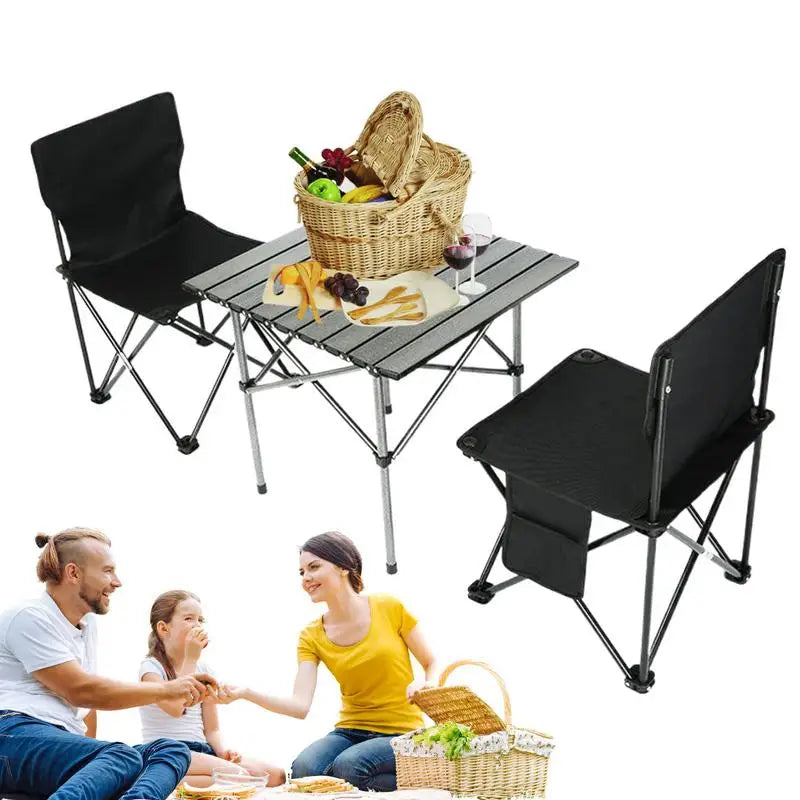 3pcs/set Folding Camping Table Set With 2 Chairs Folding Picnic Table Oxford Fabric Stools Waterproof Egg Roll Table For Camping