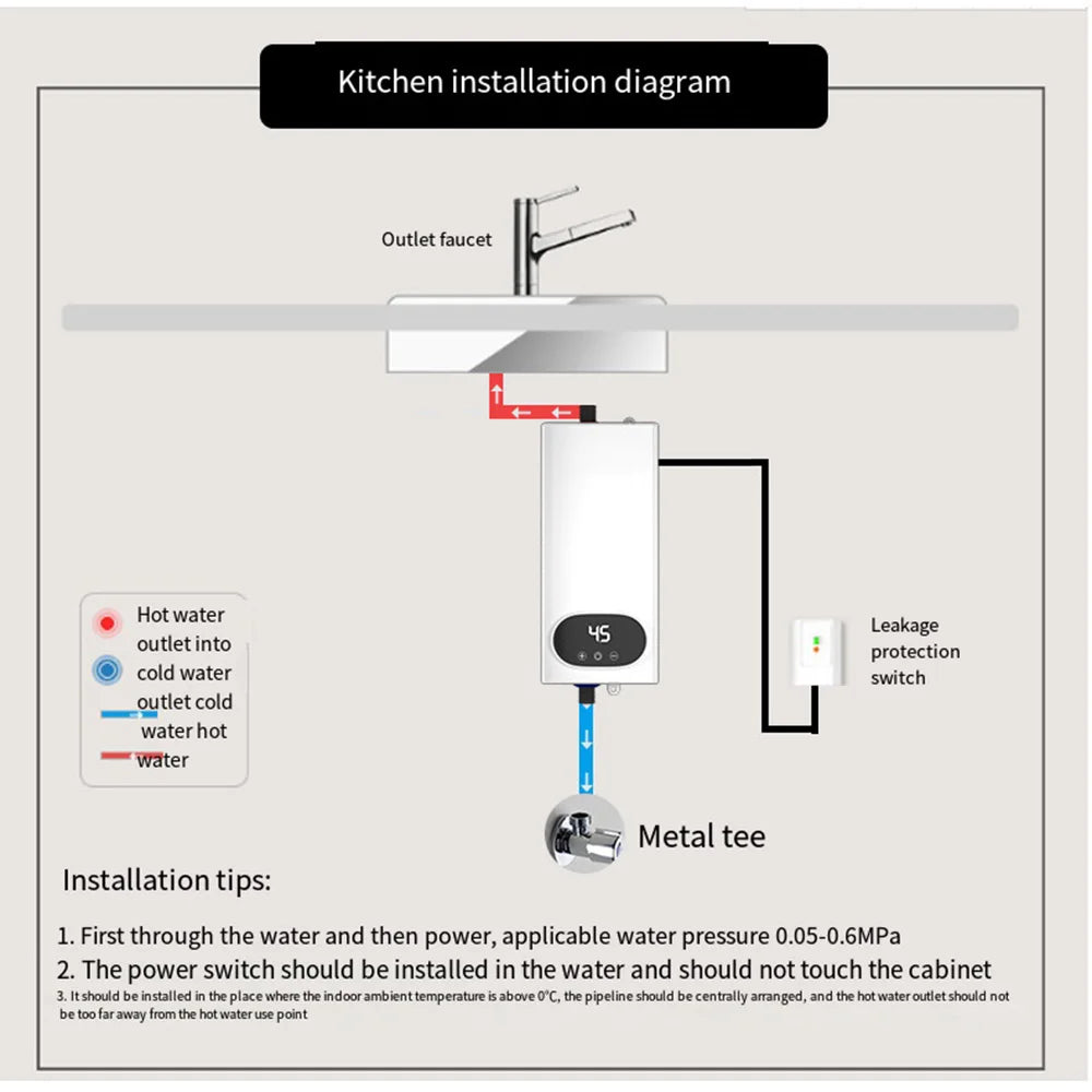 Hot Water Heater 5500W Instant Tankless Water Heater Thermostat Induction Heater Smart Touch Electric Heaters Shower Automatica