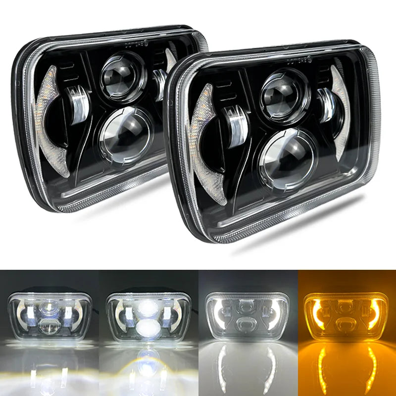 7x6'' 5X7 Inch Square Led Headlight Hi-Lo Beam Halo For Jeep Wrangler Motorcycle Car Off-road Truck