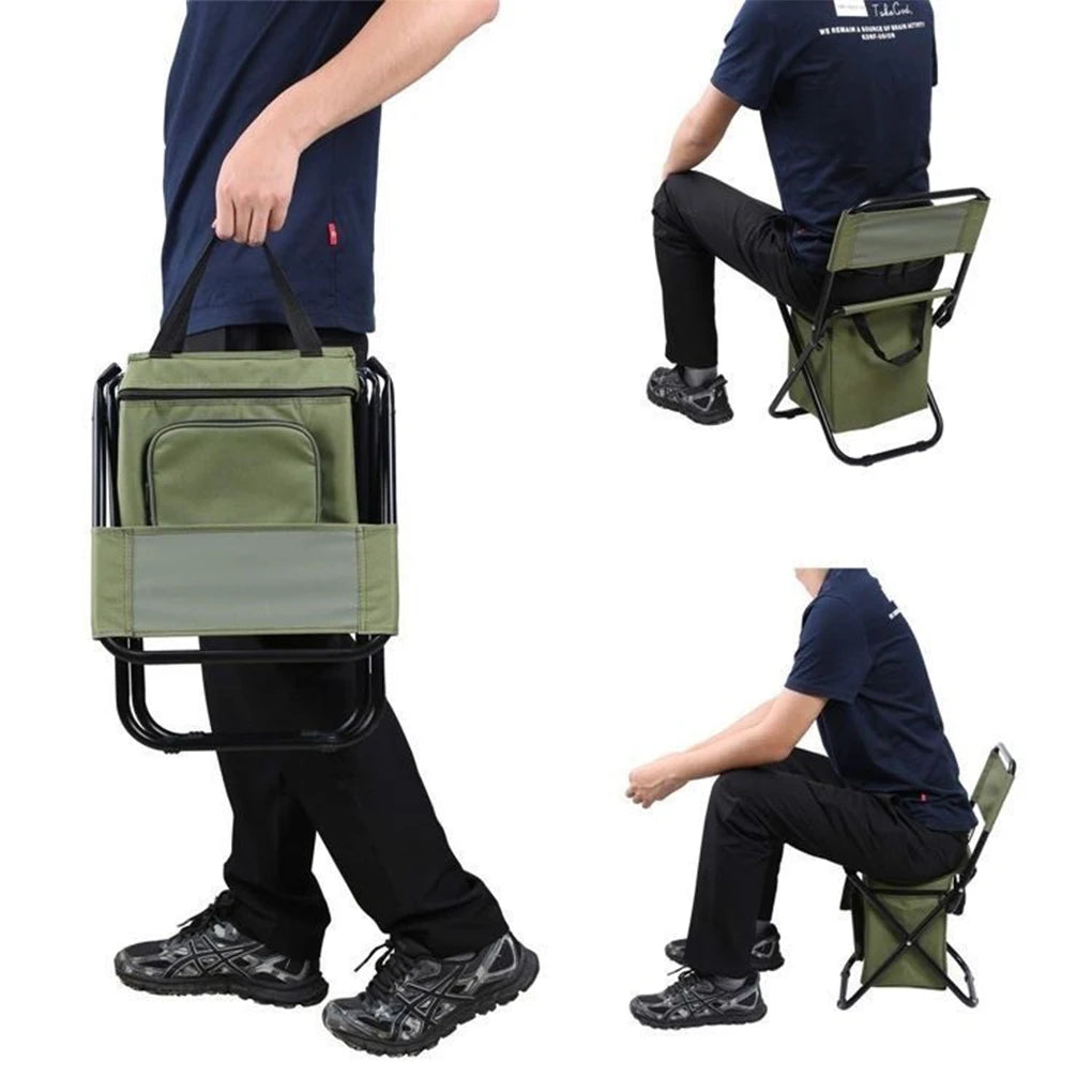 Fishing Stool Detachable Portable Folding Chair Beach Camping Chair with Cooler Bag Backrest Lightweight Outdoor Folding Chair