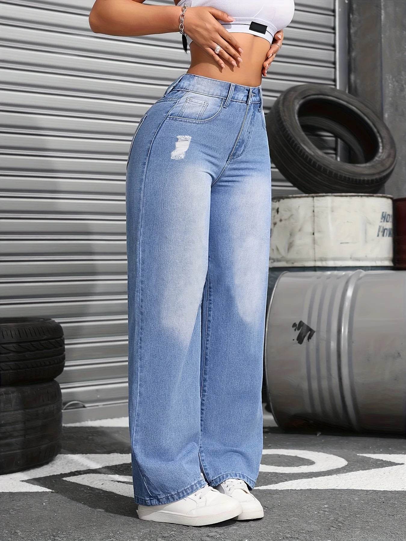 Women's High-Waist Torn Jeans - P12 Hub Europe