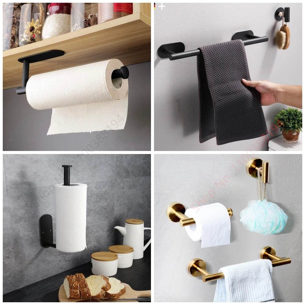 Adhesive Toilet Roll Paper Holder Organizer Wall Mount Storage Stand Kitchen Bathroom No Drill Tissue Towel Dispenser Stainless - P12 Hub Europe