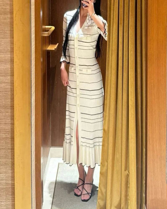Striped Knit Mid-Calf Dress - 2025 Spring Elegance - P12 Hub Europe