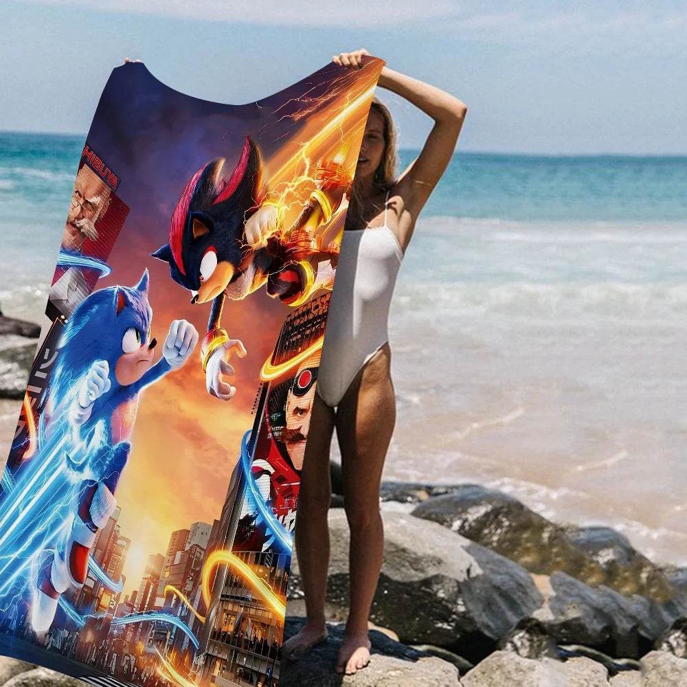 Cartoon S-Sonic Anime Beach Swimming Towel Soft Absorbent Washcloth Children's Gifts For Kids Travel Camping Gym - P12 Hub Europe