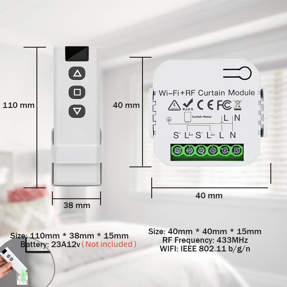 Tuya Smart Life WiFi Blind Electric Curtain Switch Relay with RF433 Mhz Remote Control Electric Roller Shutter Google Home Alexa