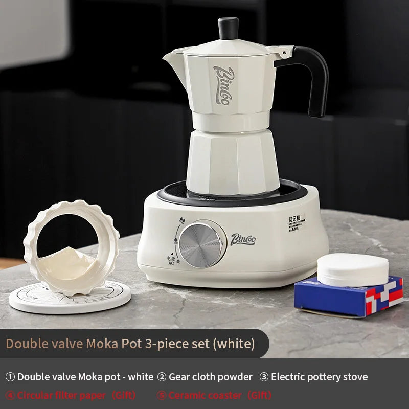Bincoo Double Valve Moka Pot Coffee Espresso Machine Electric furnace Hand Brewed Coffee Italian Home Outdoor Barista Tools 220V