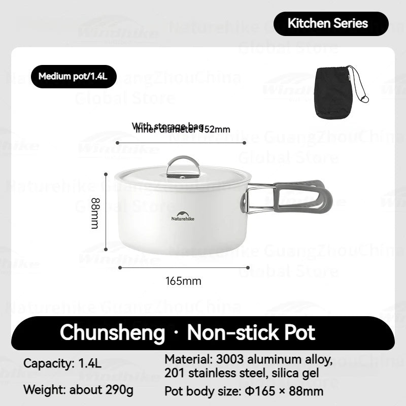 Naturehike Ceramic Non-Stick Tableware Water Kettle Frying Pan Pot Kitchenware Outdoor Camping Picnic Stainless Steel Cookware