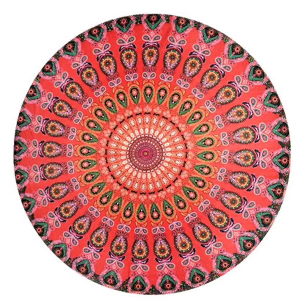 Large Aldult Beach Towel Vintage Round Chiffon Anti-sunlight Shawl Beach Towel Outdoor Yoga Picnic Mat - P12 Hub Europe
