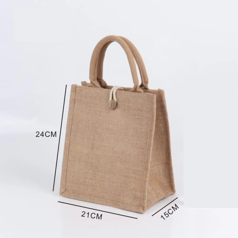 Large Capacity Shopping Bag Versatile Jute Tote Bag Portable Lunch Bag Linen Button Reusable  Burlap Bag Gift Packing Handbag