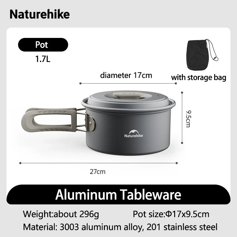 Naturehike Camping Cookware Outdoor Cooking Ultralight Aluminum Pot Kettle Tablewear Set Cool Camping Gear Kitchen Accessories