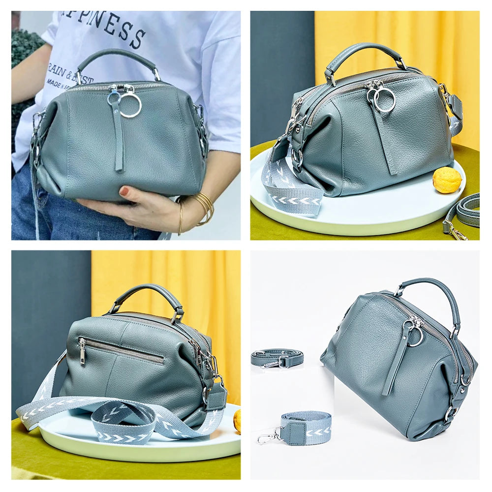 Zency Women's Handbag Genuine Leather Cowhide Cross Body Bags Ladies Shoulder Top Handle Satchel Trendy 2025 Boston Bags Shopper