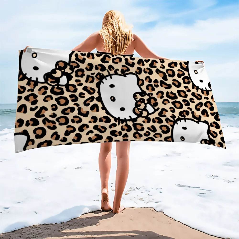 Hello Kitty Leopard Print Personalized Beach TowelMicrofiber terry bath towels for yoga, travel, swimming, fitness and camping - P12 Hub Europe