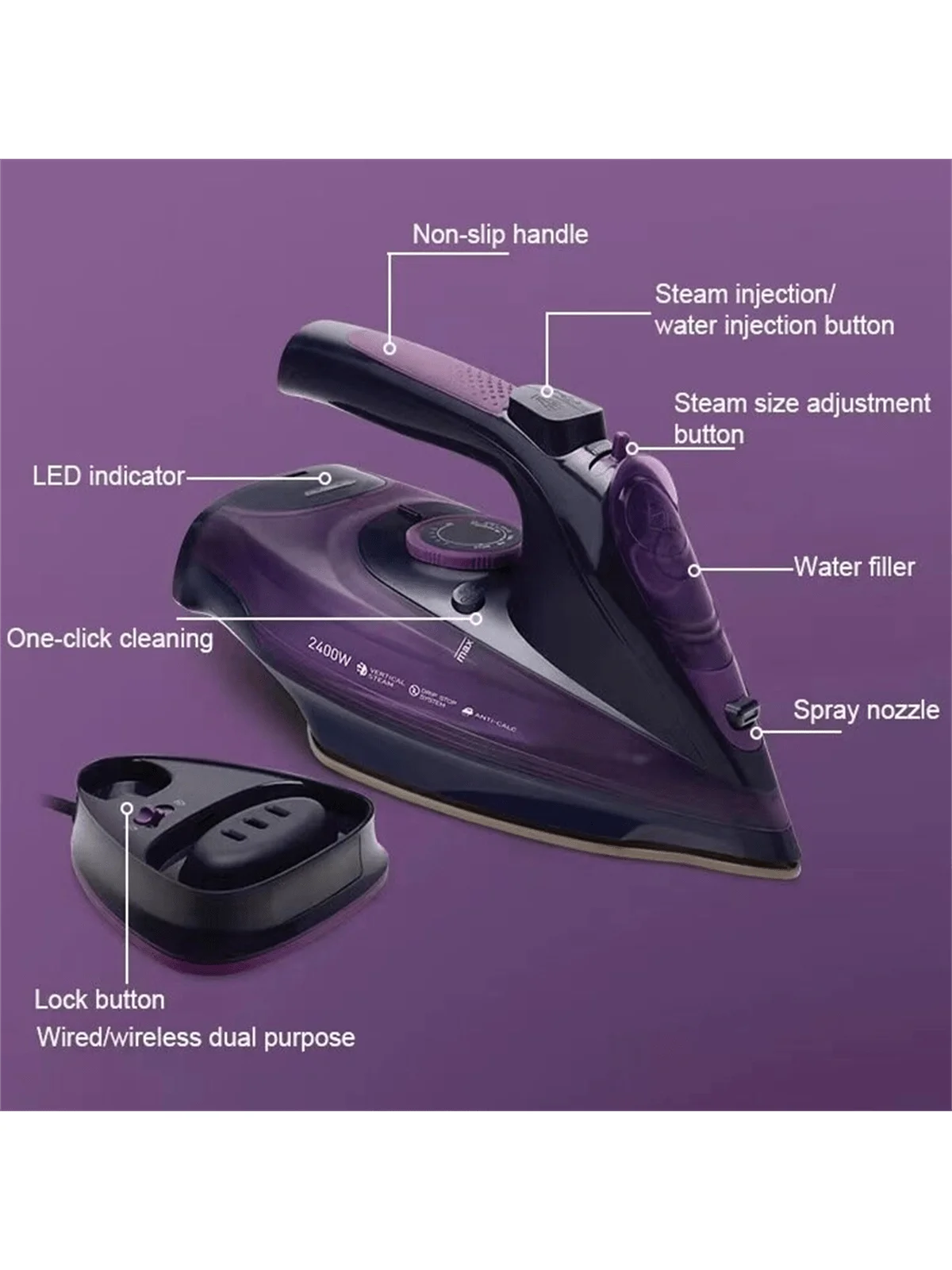 SONAKY 2 In 1 Cordless Steam Iron with Ceramic Soleplate and Variable Steam Function