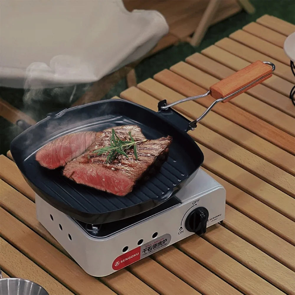 Camping Cookware Frying Pan Durable Non-Stick Grilling Pan with Folding Handle Portable Outdoor Hiking Picnic Cooking Equipment