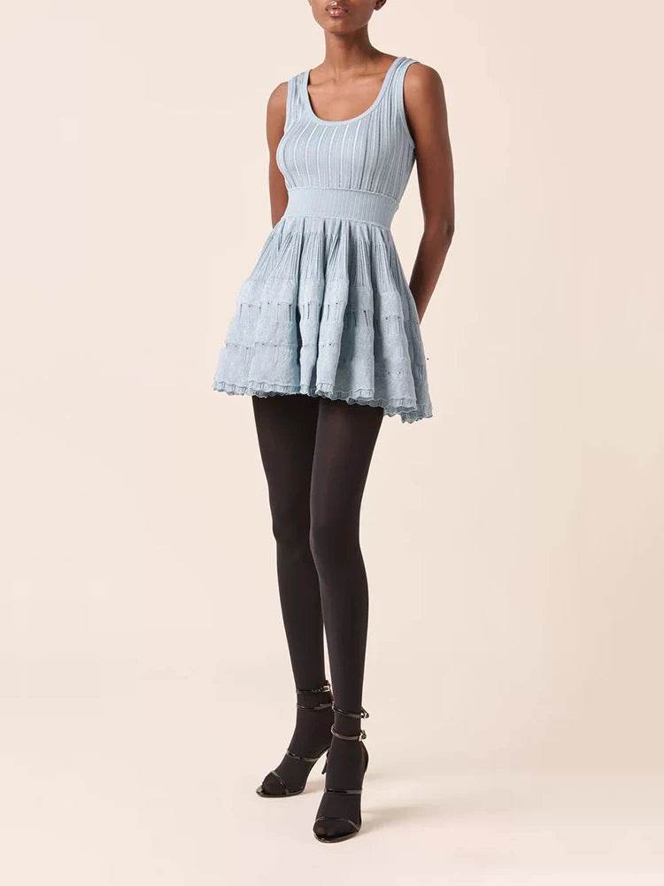 Cryptographic Ruffles Knitted Midi Dress - Elegant Backless - P12 Hub Europe