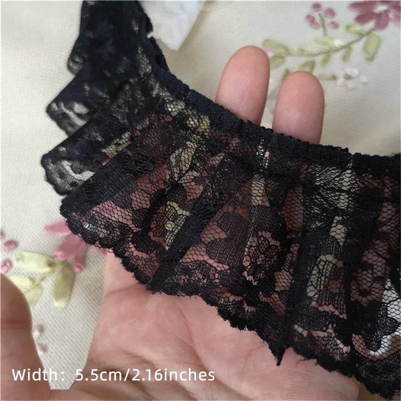 5.5CM Wide HOT Embroidery White Black 3D Flower Lace FabricTrim Ribbon DIY Sewing Applique Collar Dress Wedding Guipure Decor - P12 Hub Europe