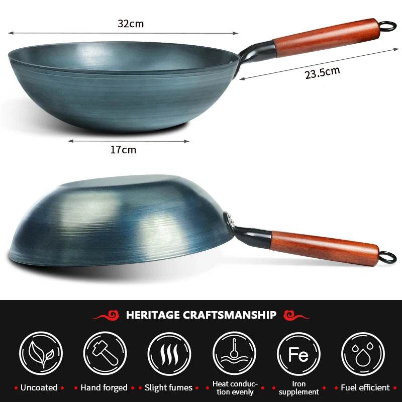 Seasoning Iron Woks,30/32/34cm Wok with Wooden Handle Frying Pan Kitchen Cookware For Electric,Induction Electric and Gas Stoves - P12 Hub Europe