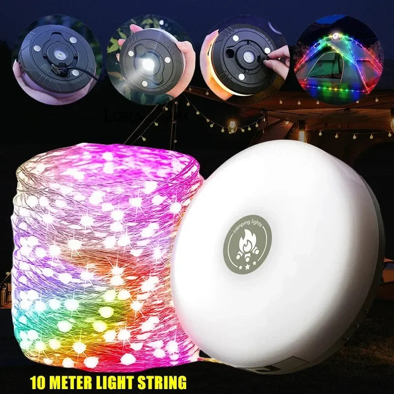 Multifunctional 4 in 1 Design Camping Light String USB Rechargeable Outdoor Tent Decor Light XTE LED Flashlight with Magnet Hook