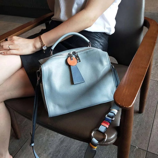 2025 geniune Leather women's handbags quality Boston Pillow bag fashion Commuter shoulder crossbody Doctor bag large capacity