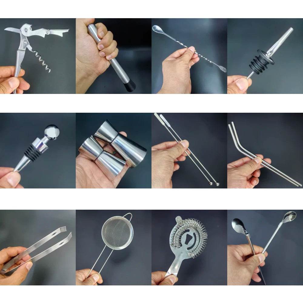 13-22Pcs 750ml 600ml Boston Cocktail Shaker Bar Tools Wine Mixer Set Bartender Cocktail Shaker Tool Kit with Holder - P12 Hub Europe