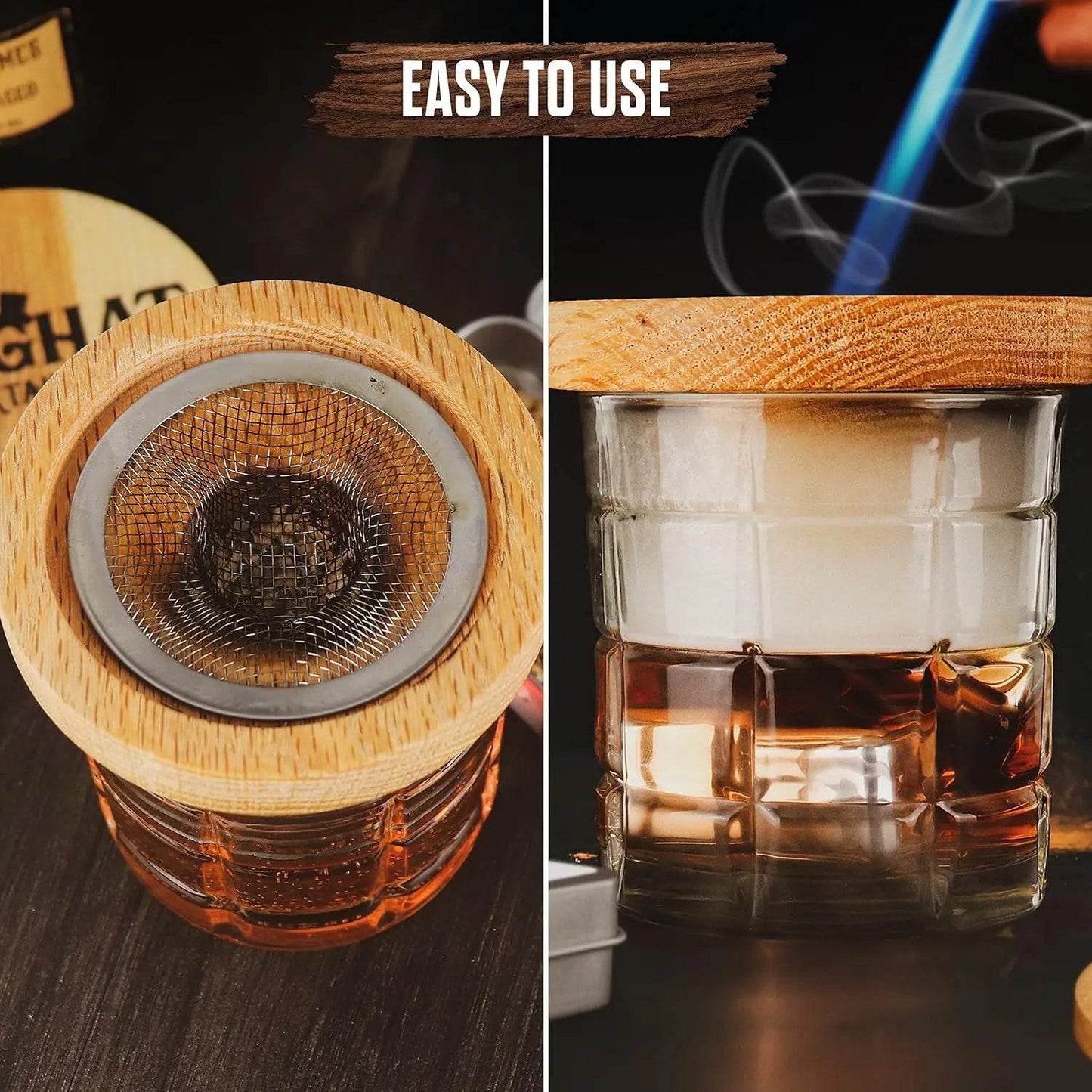 Cocktail Smoker Kit Whiskey Glass with Wooden Smoked Wood Hood Smoker For Drinks Kitchen Bar Accessories to Make Special Whiskey - P12 Hub Europe