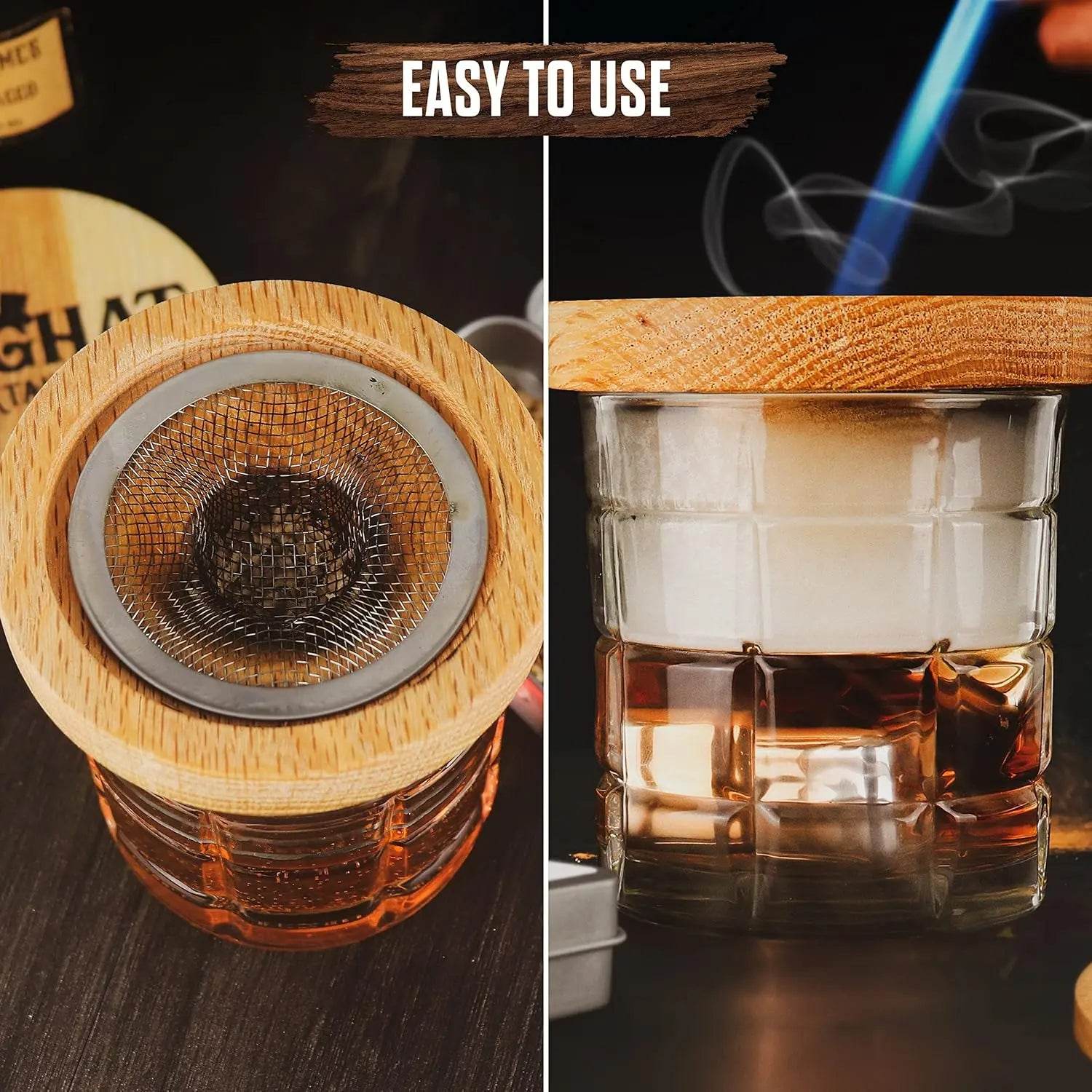 Cocktail Smoker Kit Whiskey Glass with Wooden Smoked Wood Hood Smoker For Drinks Kitchen Bar Accessories to Make Special Whiskey - P12 Hub Europe