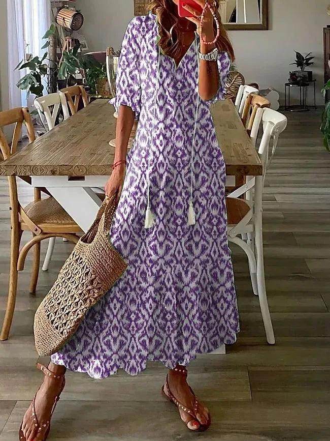 V-Neck Long Dress Casual Sweet Loose - P12 Hub Europe