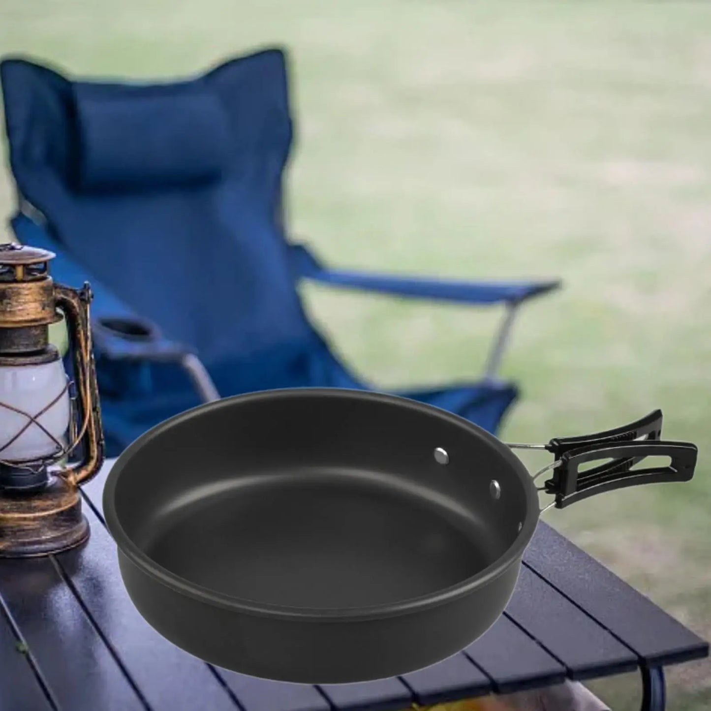 Camping Frying Pan Nonstick Portable Cooking Pan Camping Cookware with Folding Handle for Backpacking BBQ Outdoor Picnic Travel