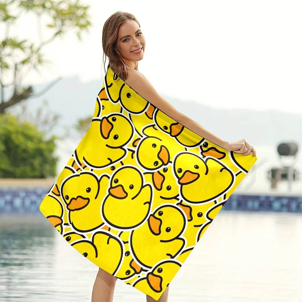 Extra large quick-drying microfiber beach towel with chic duck design - super absorbent, lightweight and stylish - P12 Hub Europe