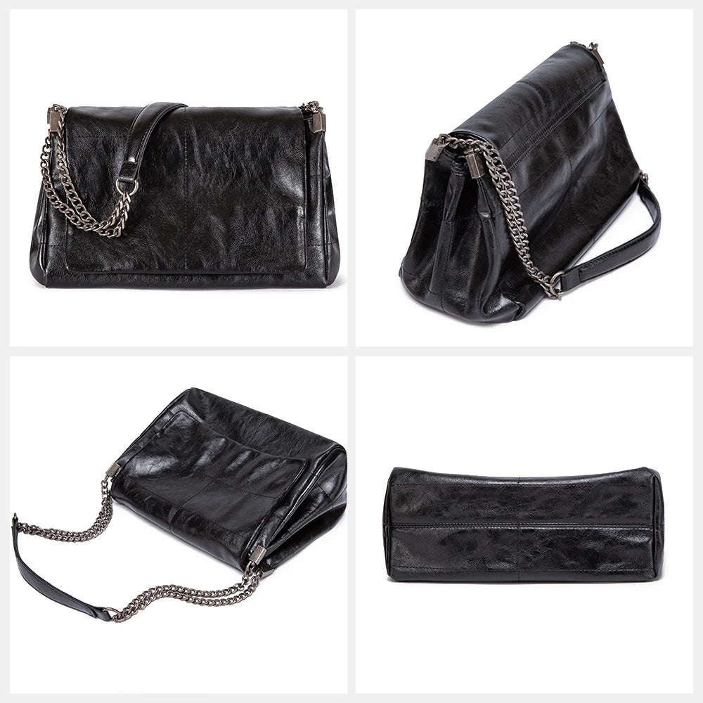 Zency Noble Temperament Small Chain Flap Bag Women Shoulder Bag Soft Leather Fashion Black Purse Underarm Handbag 2024 Trendy