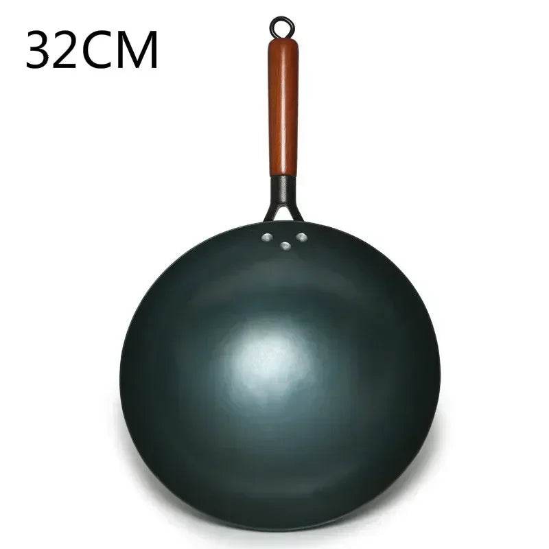 2024 New Chinese Traditional Iron Wok Handmade Large Wok&Wooden Handle Non-stick Wok Gas Cooker Pan Kitchen Cookware Iron Pot - P12 Hub Europe