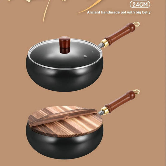 Ancient method big belly iron pot for household use, pure hand made iron stew wok, non stick smooth small iron pot - P12 Hub Europe