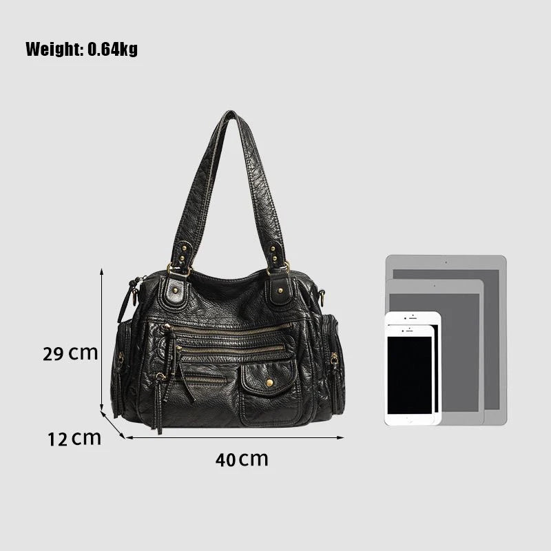HAEX Women's Punk Biker Tote Bag Large Capacity PU Leather Crossbody Purse with Multi Pockets for Work Commute Moto Style
