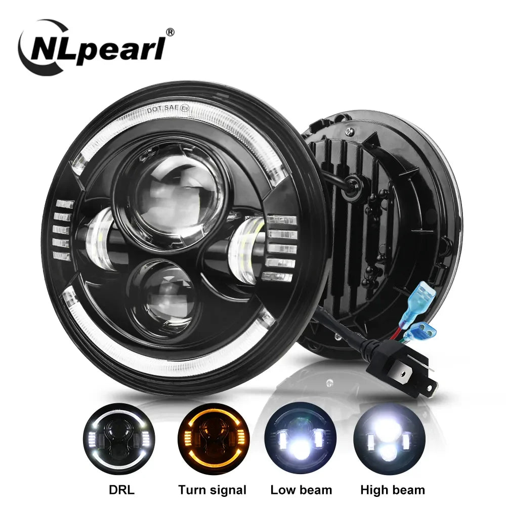 2pcs Universal 7 Inch Led Car Motorcycle Headlight DRL H4 Headlamp For Harley BMW Yamha Honda 7" Headlight