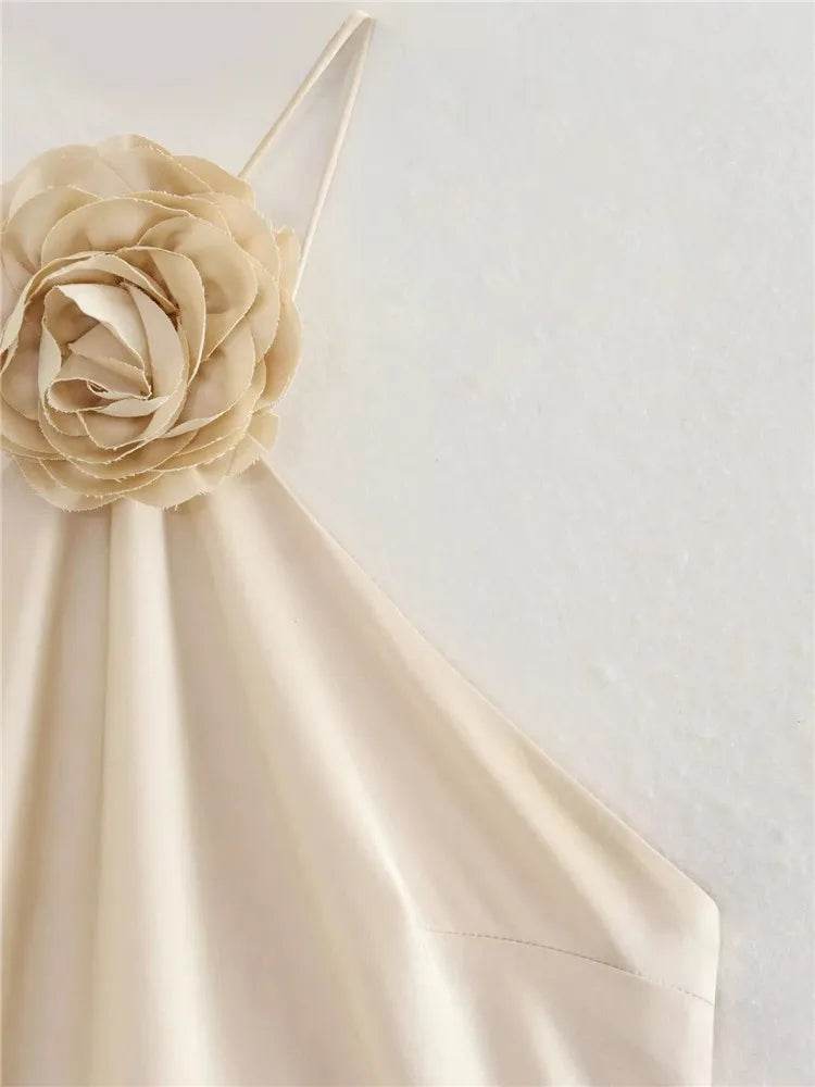 Flower Halter Satin Dress - Backless Summer Party - P12 Hub Europe