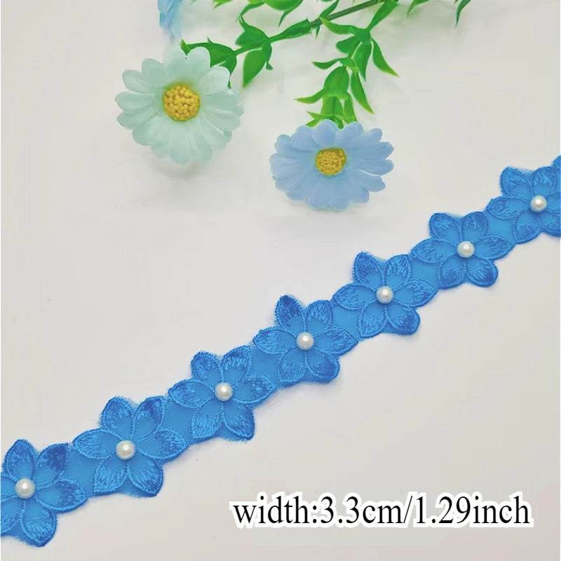Stunning! Flower - pearl beaded lace ribbon with beaded fringe. Ideal for handmade dresses, adding unique charm. - P12 Hub Europe