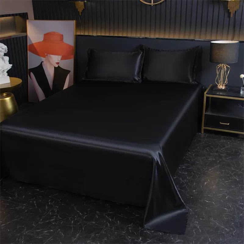 Silky Cooling Bed Sheet with 2 Pillow Cases Luxury Ice Silk Feel Twin Queen Flat Sheet Set Soft and Hypoallergenic Satin Sheets - P12 Hub Europe