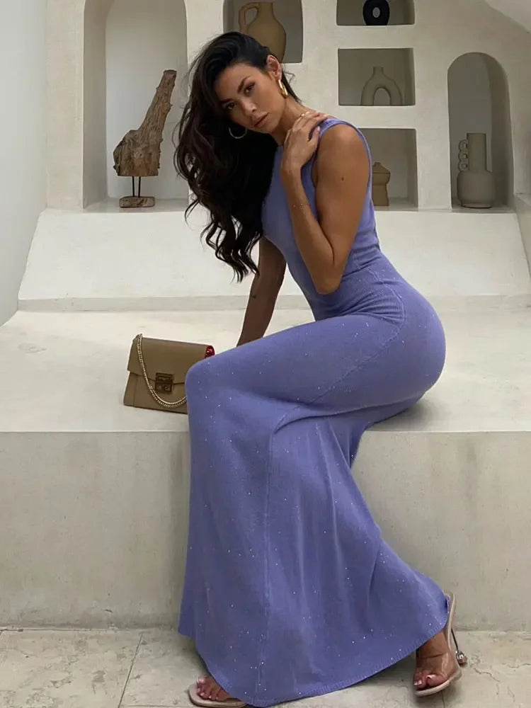 Glitter Backless Knit Tank Dress - Sexy Fishtail Maxi - P12 Hub Europe