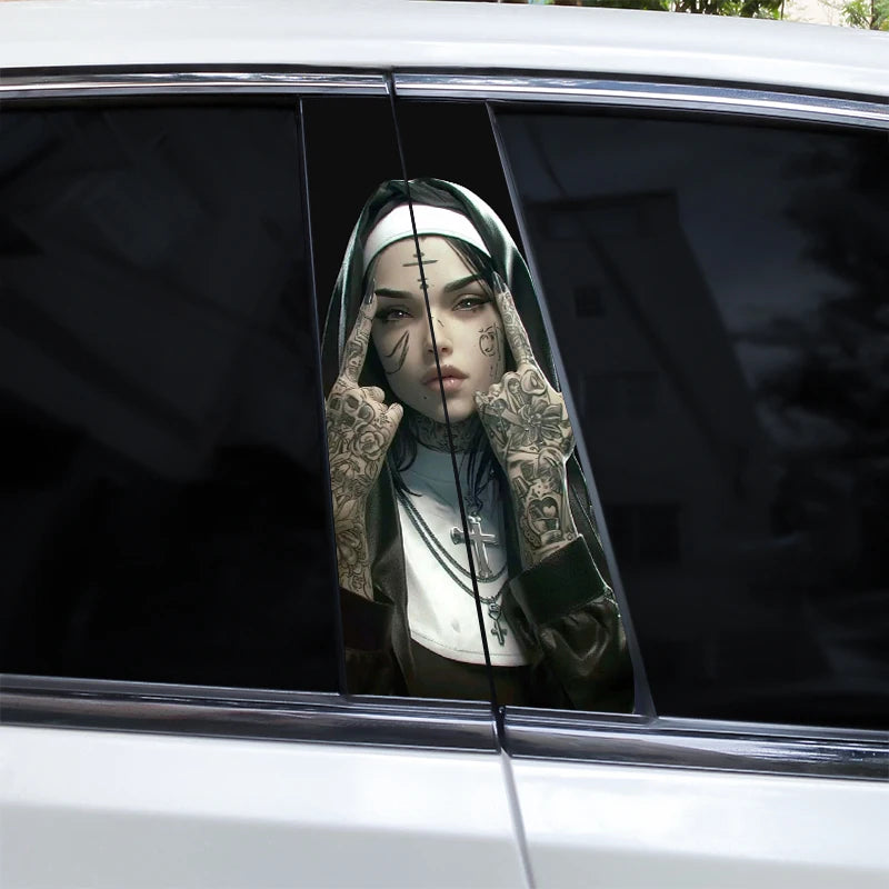 2pcs Smoking Nun Car Sticker Car B-Pillar Sticker DIY Car Door Pillar Decal Waterproof Decal Cover Scratched Decal Nun Sticker